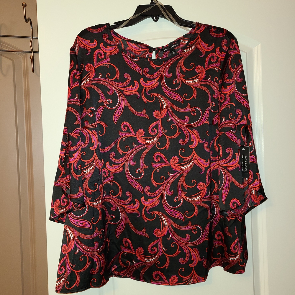 Zac & Rachel Red and Black Paisley Blouse Size XL